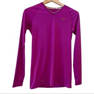Nike Pro Combat Fitted Dri Fit Long Sleeve V Neck Pink Shirt Small